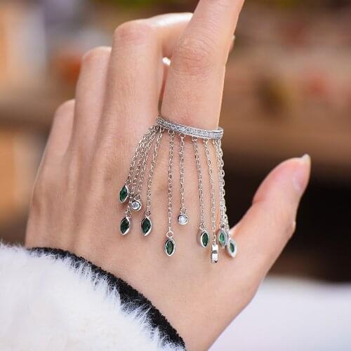 Brand Trendy Luxury Bagutte Tassel Rings with Zirconia Stones 2021 Women Girl Bridal Engagement Party Jewelry High Quality