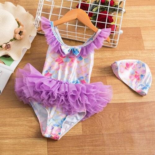 One-Piece Bikini For Kids Girls Sweet Beachwear Fish Scale Printed Swimwear Children Sunbath Costume Baby Girls Beach Swimsuit