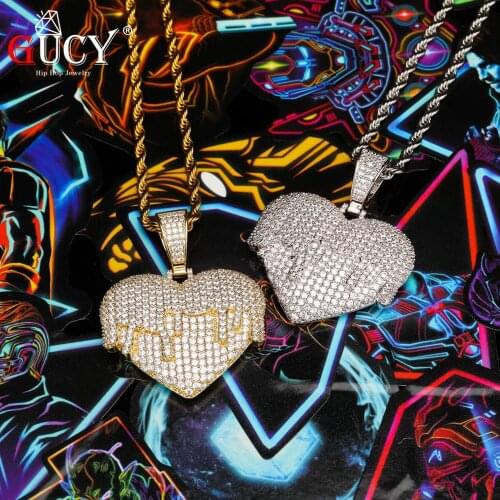 GUCY Heart Roundness Solid Back Pendant & Necklace With Tennis Chain Cubic Zircon Mens Hip Hop Jewelry
