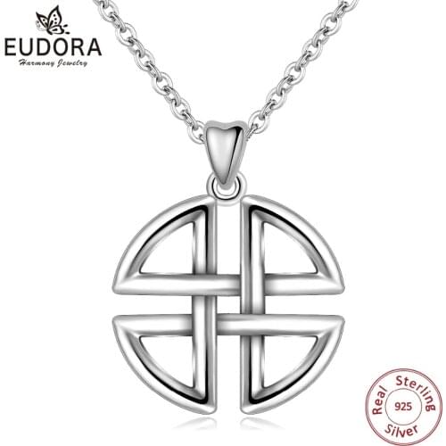 EUDORA 925 Sterling Silver Good Luck Celtics Design Pendant Necklace Fine Jewelry for Women Man Birthday Christmas Gift CYD311