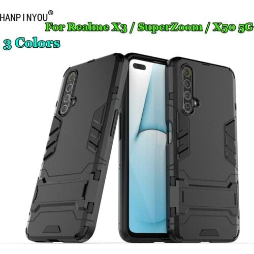 For Realme X3 / SuperZoom / X50 5G Hybrid Soft TPU + Hard PC Dual Layer Armor Case Shockproof Bumper Stand Holder Cover Shell