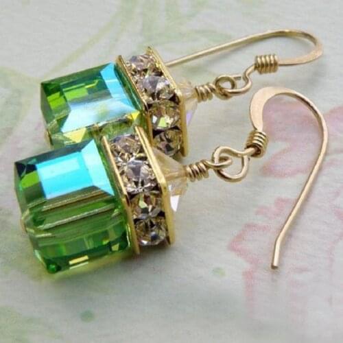 Ethnic Nepal Jewelry New Ear Accesories Fashion Plated Diamond Color Green Square Crystal Earrings for Women