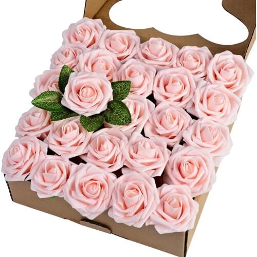 Hot Artificial Rose Valentines Gift Box 50pcs Real Looking Blush Fake Roses for DIY Wedding Bouquets Centerpieces Bridal Shower