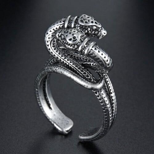 Gothic Hip Hop Exaggerated Snake Rings Animal Double Head Opening Size Adjustable Ring for Women Men Jewelry Party Xmas Gift