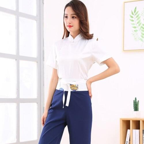 Summer short sleeve womens beauty uniforms Teahouse Waitress Clothes Beauty Salon beautician uniforms Spa Uniform Suit