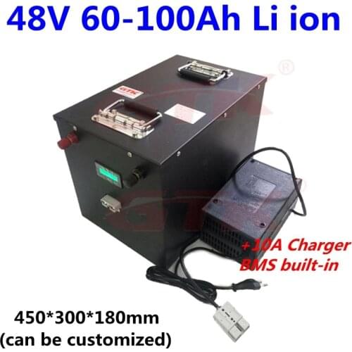 GTK 48V 100ah 80Ah 60Ah Lithium ion battery with BMS Amphenol connector air feed swith for Solar system RV UPS+10A Charger