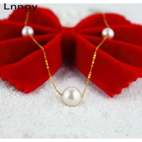 Lnngy 18K Yellow Gold Pendant Natural Cultured Freshwater Pearl Choker Necklace Pearl Pendant Necklace for Women Engagement Gift