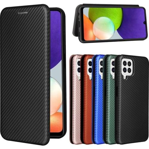 For Samsung Galaxy A22 4G 5G Luxury Flip Carbon Fiber Skin Magnetic Adsorption Case For Samsung A22 A 22 SamsungA22 Phone Bag