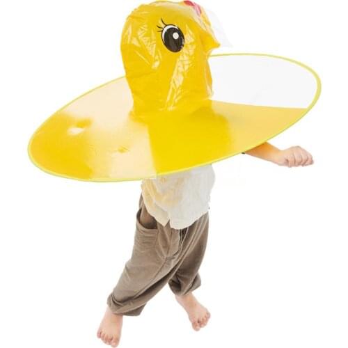 Cute Raincoat Cartoon duck Kids Rain Coat UFO Children Umbrella Hat Magical Hands Free Tops Boys And Girls Windproof Poncho Baby