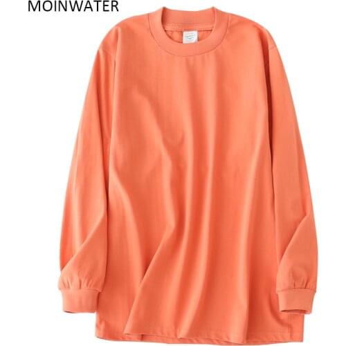 MOINWATER New Thick Cotton Long Sleeve Tees Tops for Women Streetwear Female Autumn Spring Oversized T shirts Grey White MLT2109