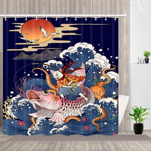 Cartoon Anime Kanagawa Sea Shower Curtain Windproof Bathroom Decoration Home Decoration