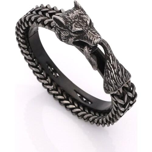 JSBAO New Arrivals 12MM*22CM Fashion Men Charm Bracelet Stainless Steel Punk Bracelet Retro Classical Wolf Bracelet Jewelry