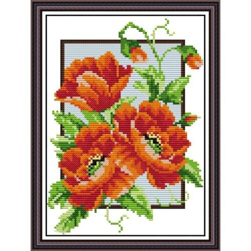 Joy Sunday Cross Stitch Kits Decorations for Home Gift Poppy Flowers 14CT 11CT Pattern Printed Chinese Embroidery Needlework Set
