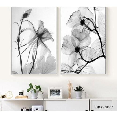Nordic Black White Plant Abstract Flower Posters Canvas Prints Minimalist Painting Wall Art Bedroom Home Decor Modular Pictures