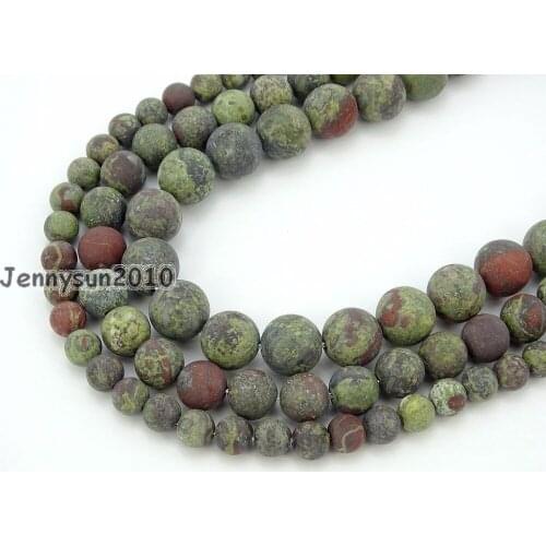 Natural Matte Dragon Bloodstone Gems Stone Round Spacer Beads 15.5'' 6mm 8mm 10mm for Jewelry Making Crafts 5 Strands/Pack