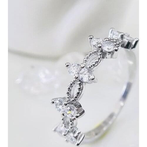 Independent design lace beaded diamond rule ring exquisite luxury and graceful ladies anniversary wedding silver jewelry