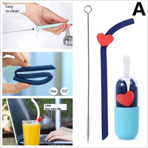 New Creative Folding Straight Straw Set With Pc Storage Box Silicone Straw Can Be Carried With You