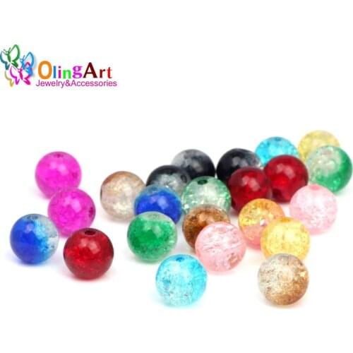 OlingArt Glass Round Bead 6MM 10MM Crack Beads Mixed color Crystal spacers DIY Bracelet necklace jewelry making 2019