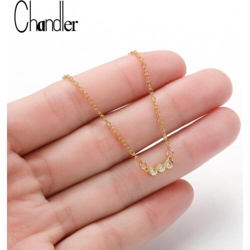 Chandler Crystal Bead Necklace Metal Mini Round Cubic Zircon Pendant Minimalist Fashion Trendy 45CM Short Adjustable Handmade