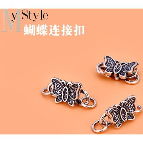 925 Sterling Silver Thai silver bracelet button accessories necklace connecting button butterfly s button hook buckle handmade D