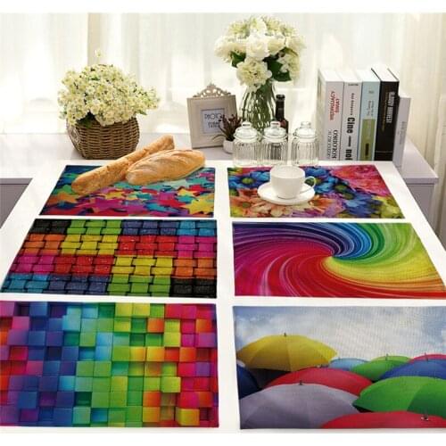 Rainbow Geometric Patterns Placemat Table Napkin Distinctive Colorful Dining Table Mat Bowls Drink Coasters