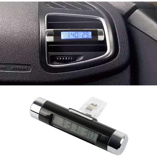 Portable Temperature Display Electronic Clock Thermometer & Car Digital LCD Clock Car Automotive Blue Backlight With Clip TSLM1