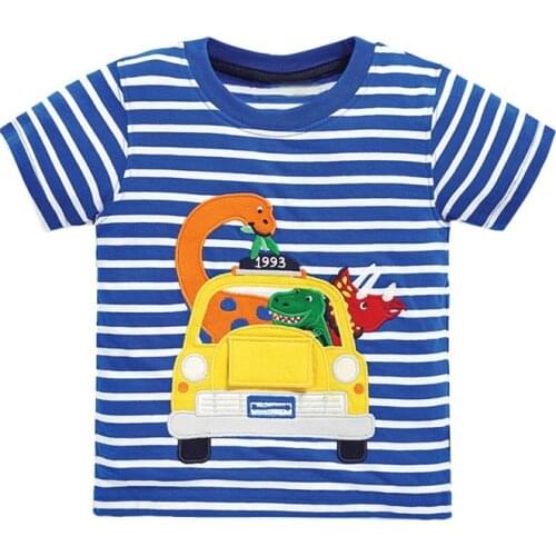 Jumping Meters Summer Boys Girls Tees Embroidery Baby Stripe Clothing Short Sleeve Kids T shirts Casual Wear