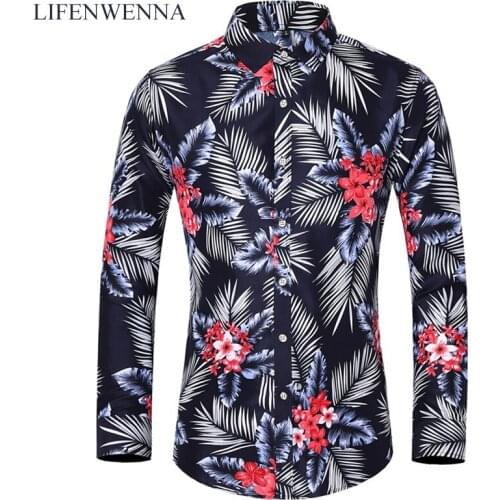 LIFENWENNA Plus Size 5XL 6XL 7XL Mens Shirt Autumn Fashion Flower Printed Long Sleeve Shirts Men Casual Business Office Shirts