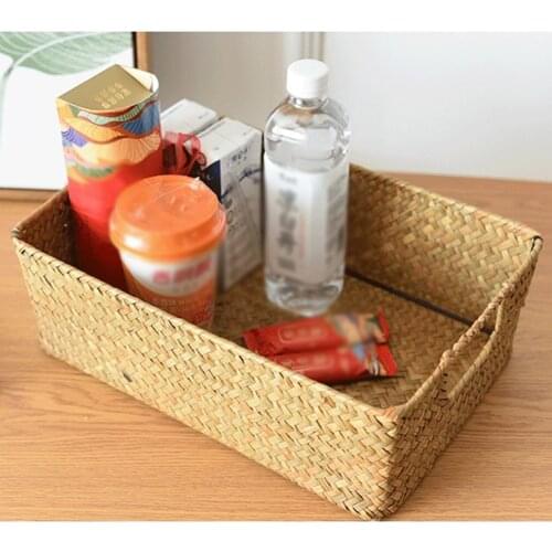 Hand-woven Storage Basket Clothing Storage Basket Woven Rectangular Straw Dried Flower Fruit Pot Storage Container Organizer