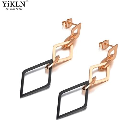 YiKLN Hyperbole Stainless Steel Rose Gold Geometric Rhombus Drop Earrings Hiphop/Rock Creative Jewelry For Women Girl YE20063