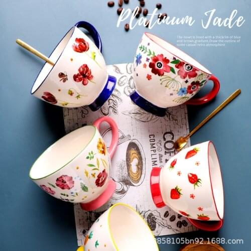 Nordic ceramic oat cup ins hot milk breakfast cup European and American lovely large milk cup painted Mug