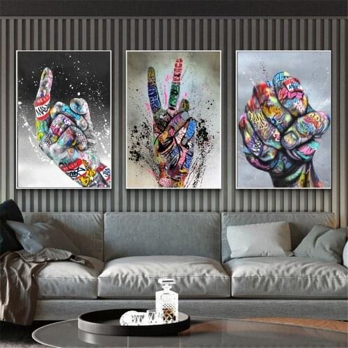 Modern Inspired Artwork Powerful Hands Canvas Paintings Abstract Graffiti Figure Posters and Print Picture for Home Office Decor