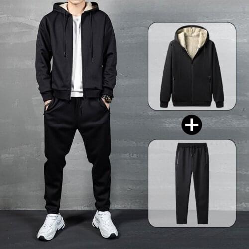 Tracksuit Men 2 Pieces Set Sweatshirt + Sweatpants Fleece Thicken Winter Mens Clothing Set Casual Zipper Male Autumn Sweat Suits