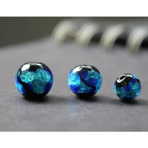 10pcs/Lot 8 10 12 14 16 18mm Handmade Lampwork Glass Beads Luminous Light Blue Foil for jewelry Bracelet Necklace EarringMaking