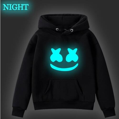 DJ Marshmello Printed Sweater Kids Fleece Hoodie Boys Loose Coat Girls Luminous Sportswear Marshmello Halloween Costumes for Kid