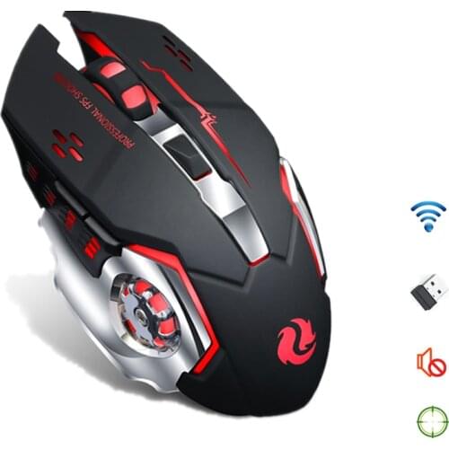 Gearwheel Wireless Recharging Backlight Illuminated Glowing Gaming USB Mouse 2.4GHz 2400 DPI Battery Built in Black White Gamer