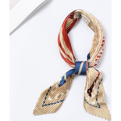 Yishine 55*55cm Square Crinkle Small Silk Scarf for Women Crumple Pleated Irregular Geometric Print Foulard Female Handkerchief