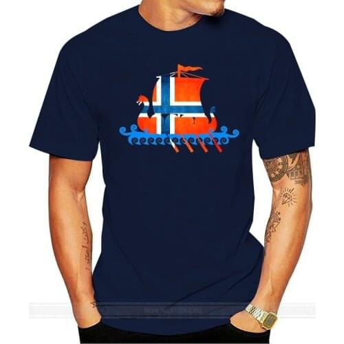 Men Funny T Shirt Women Cool tshirt Norway Viking Shirt Norwegian Flag Viking Ship T-Shirt