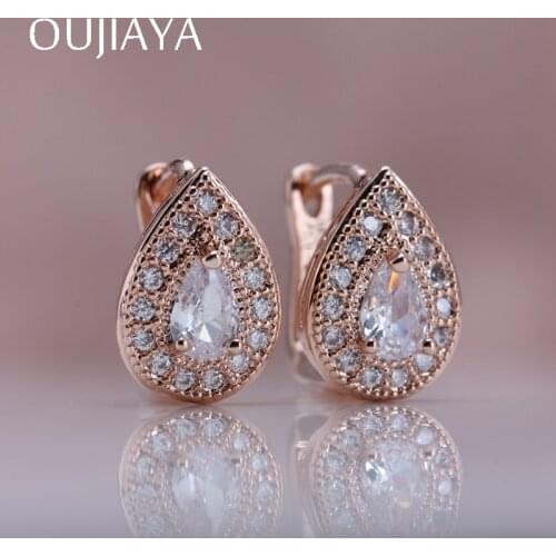 OUJIAYA Luxury Water Drop 585 Rose Gold Dangle Earrings Natural Zircon woman earrings Accessories Wedding Party Fine Jewelry A15
