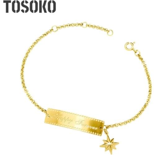 TOSOKO Ins French Style Good Luck Eight-Star Bend Bracelet Retro Fashion Jewelry Stainless Steel Bracelets For Women BSE106