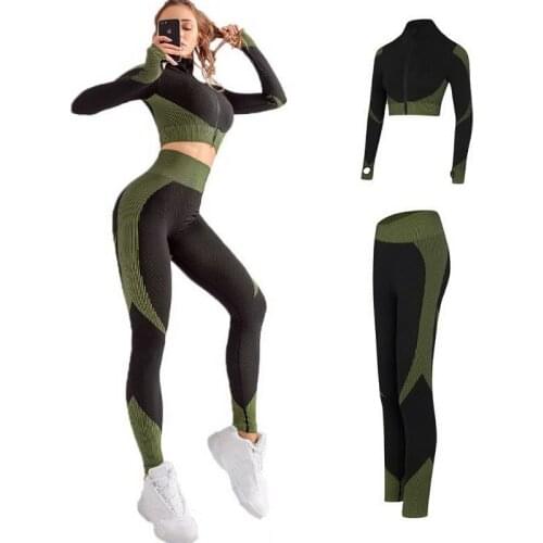 Women Yoga Set 2 Piece Long Sleeve Fitness Sport Suit Sportswear Seamless Workout Running Tight Set Woman Gym Yoga Outfits YST02
