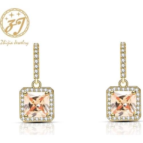 Zhijia Gold Sliver color Rhinestone zircon Party Earrings jewelry square Earrings for Women gifts Accessories