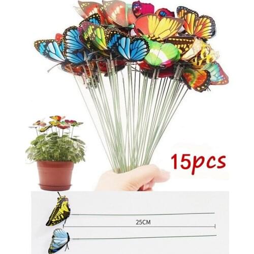 15pcs Outdoor Decor Flower Pots Decoration Butterflies Garden Yard Planter Colorful Whimsical Butterfly Stakes Decoracion