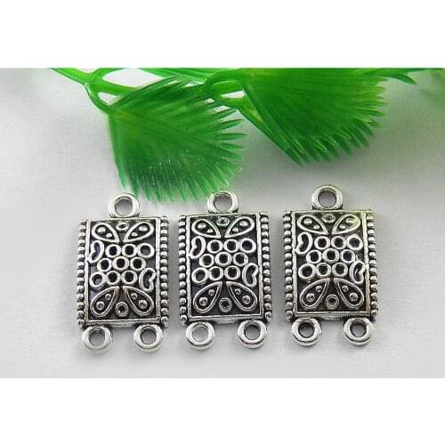 20pc/lot Silver Color Square Necklace Pendant 23*14mm Handmade Charms Connector Vintage Creative Bracelet Jewelry Making 51553