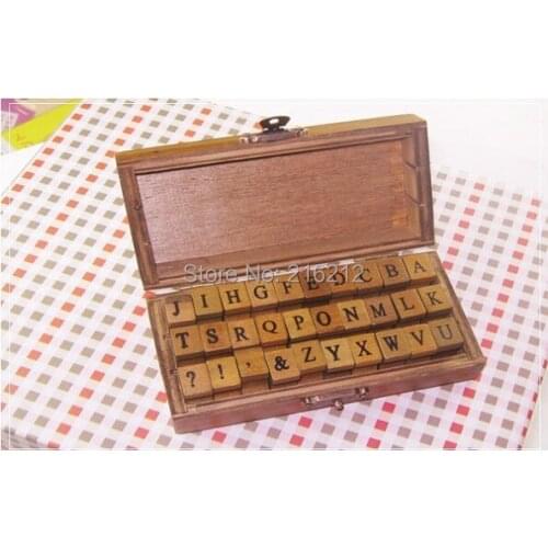 30pcs/set Letter Wood stamp Set Wooden Box Multi-purpose stamp DIY funny work/regular script