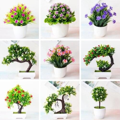 39Styles Artificial Flower Bonsai Green Grass White Potted Bonsai Home Garden Living Room Christmas Wedding Decor Fake Plants