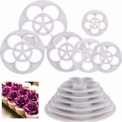 6PCS Fondant Cake Sugar craft Rose Flower Decorating Cookie Mold Gum Paste Dough Biscuit Cutter Stamp Baking Tools Portable