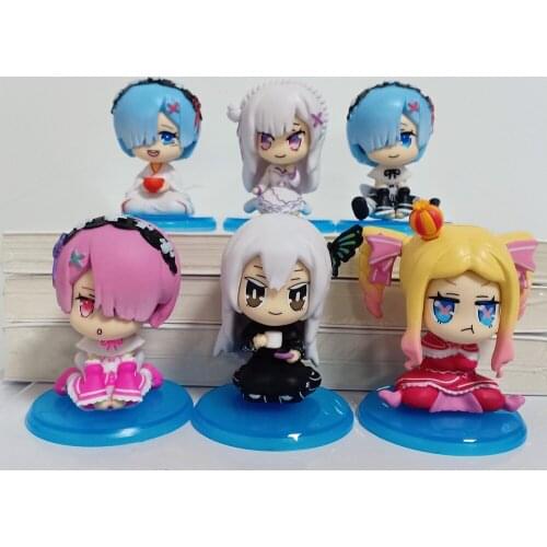 6pcs/set Anime Re:Life In A Different World From Zero Rem Ram Sitting Action Figure Collection Model Figurine Toys