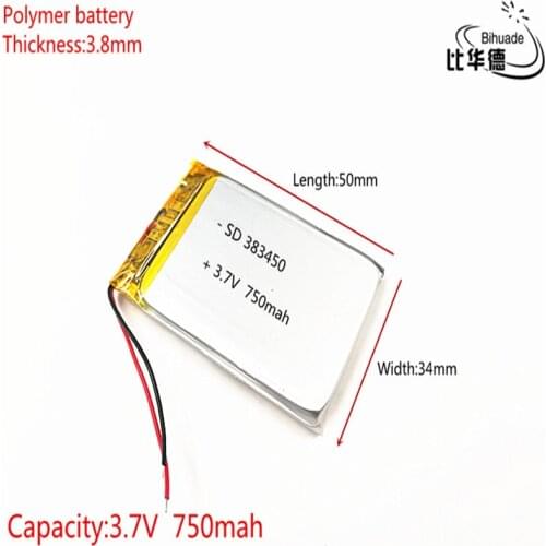 Free shipping 1pcs/lot 383450 3.7V 750 mah Lithium polymer battery With Protection Board For GPS