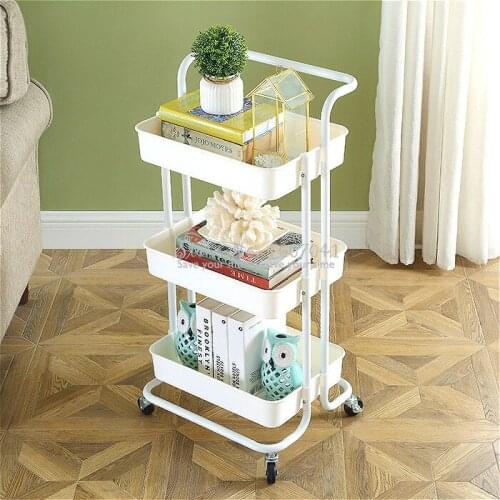 Home Sundries Rack Trolley Movable Storage Rack with Wheels Steel Plastic Kitchen Storage Holders & Racks Beauty Salon Tool Cart